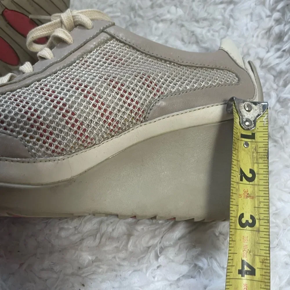 TSUBO Wedge Leather & Mesh khaki & beige Sneakers SZ9